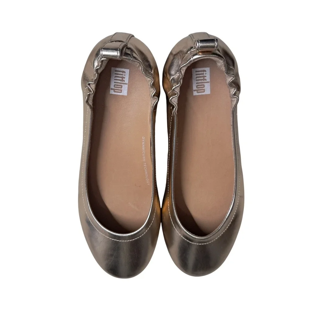 FitFlop Allegro Ballet Flats Womens 6.5 Rose Gold Metallic Leather Slip On